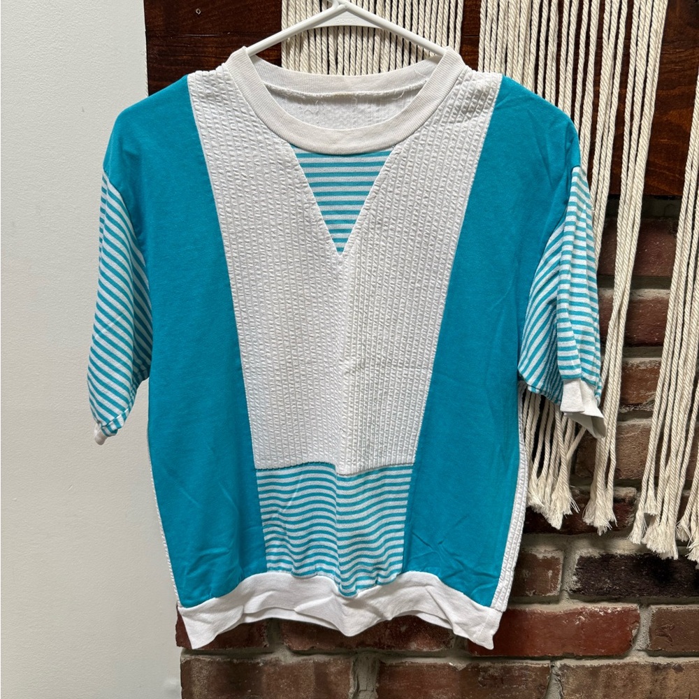 Vintage Turquoise & White Short Sleeve Tee